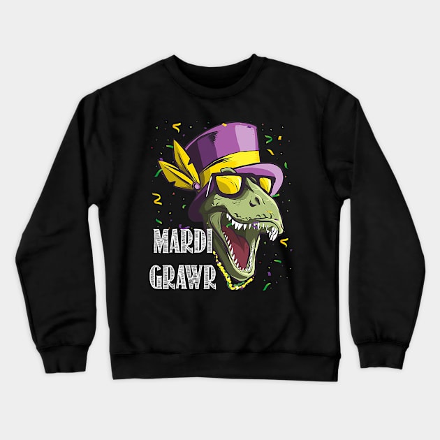 Mardi Grawr T-Rex Dinosaur Dino Fat Tuesday Gras Kids Bead Crewneck Sweatshirt by ruffianlouse